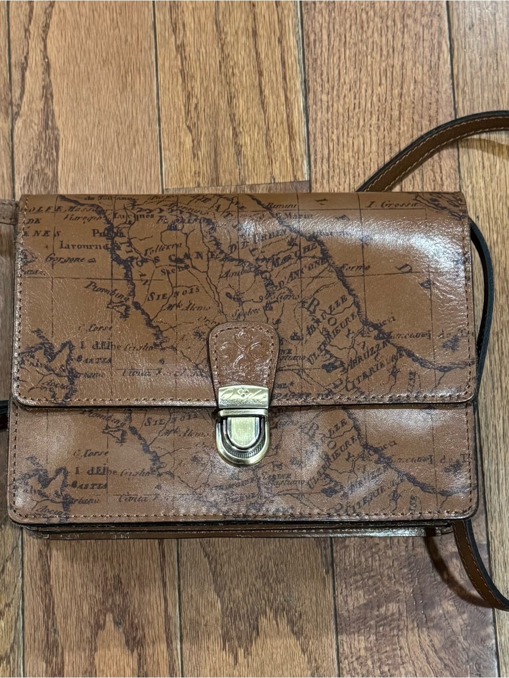 Patricia Nash Brown Map-Print Leather Crossbody Bag
